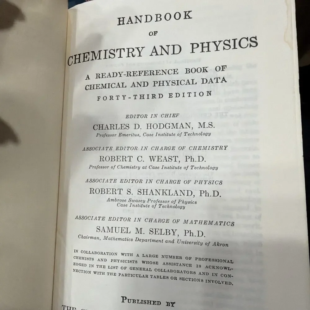 Vintage Handbook of Chemistry‎ and Physics Forty Third Edition 1961 Hardcover